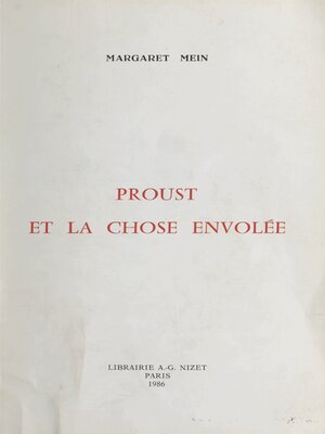 cover image of Proust et la chose envolée